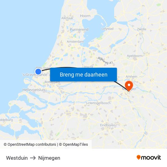 Westduin to Nijmegen map