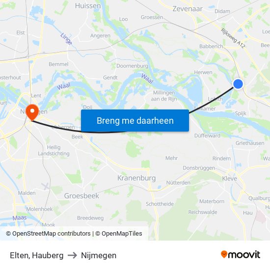 Elten, Hauberg to Nijmegen map