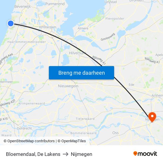 Bloemendaal, De Lakens to Nijmegen map
