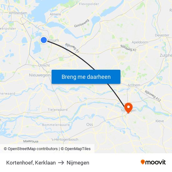 Kortenhoef, Kerklaan to Nijmegen map