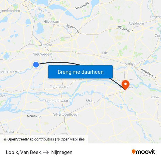 Lopik, Van Beek to Nijmegen map