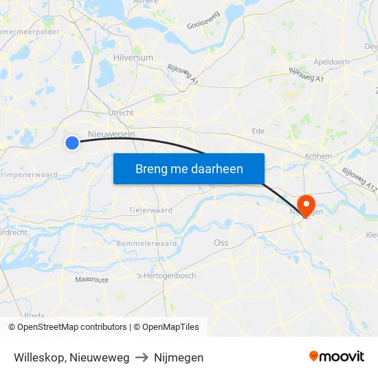 Willeskop, Nieuweweg to Nijmegen map