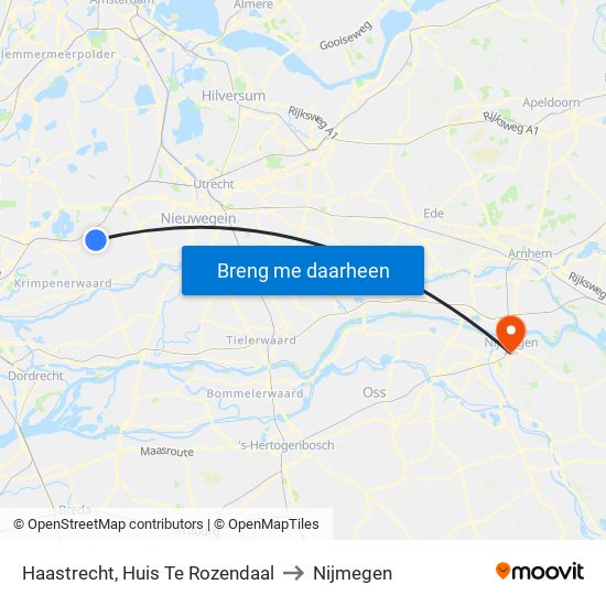 Haastrecht, Huis Te Rozendaal to Nijmegen map