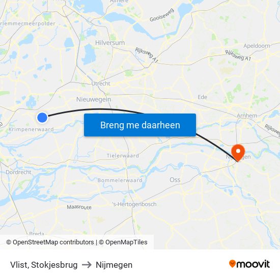 Vlist, Stokjesbrug to Nijmegen map