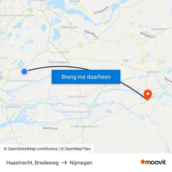 Haastrecht, Bredeweg to Nijmegen map