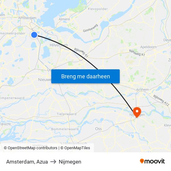 Amsterdam, Azua to Nijmegen map