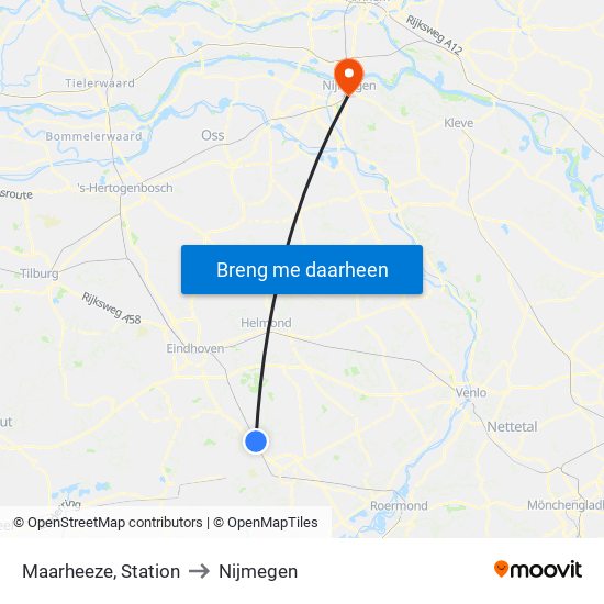 Maarheeze, Station to Nijmegen map