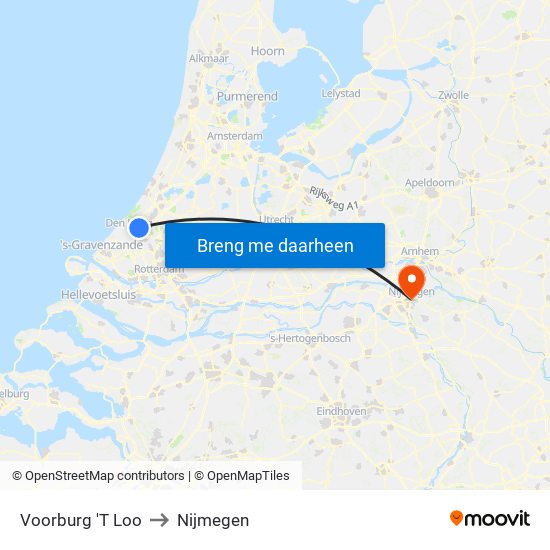 Voorburg 'T Loo to Nijmegen map