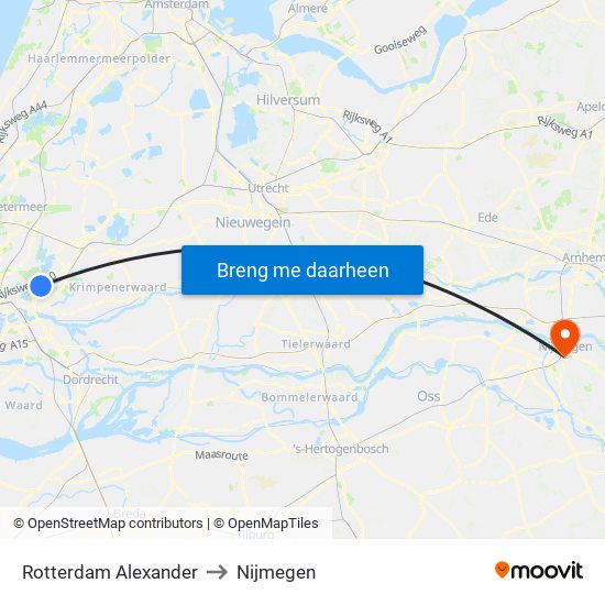 Rotterdam Alexander to Nijmegen map