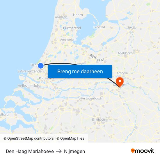Den Haag Mariahoeve to Nijmegen map