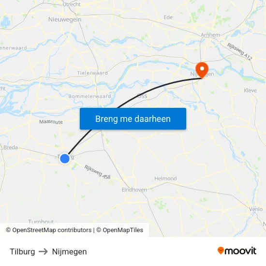 Tilburg to Nijmegen map