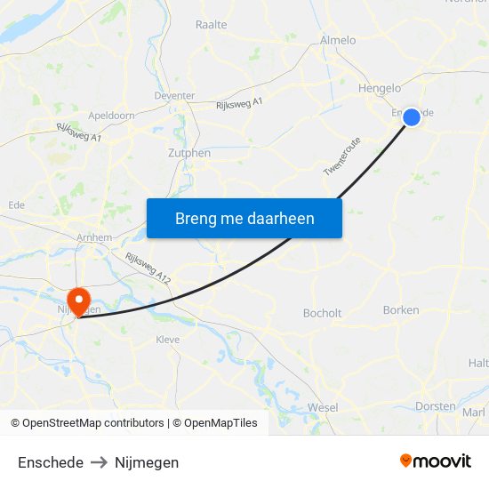 Enschede to Nijmegen map
