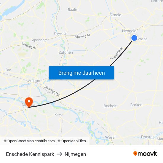 Enschede Kennispark to Nijmegen map