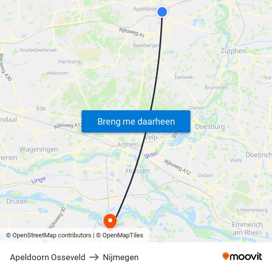 Apeldoorn Osseveld to Nijmegen map