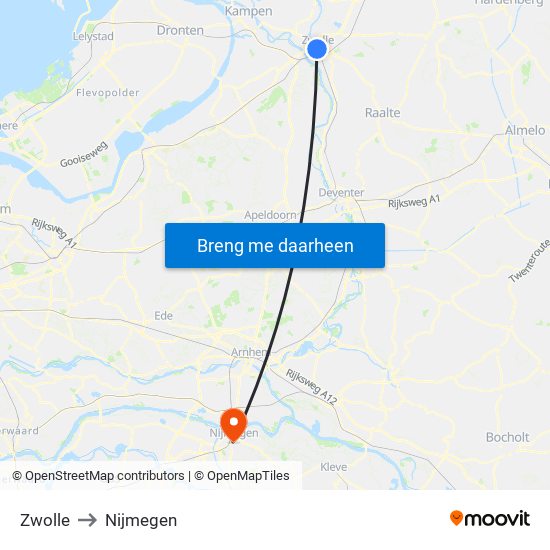 Zwolle to Nijmegen map