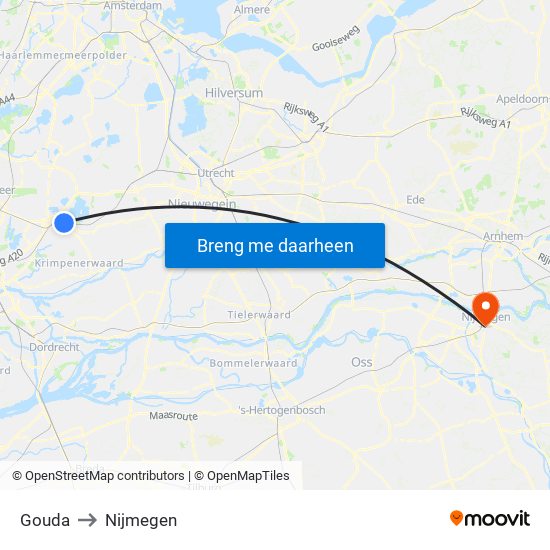 Gouda to Nijmegen map