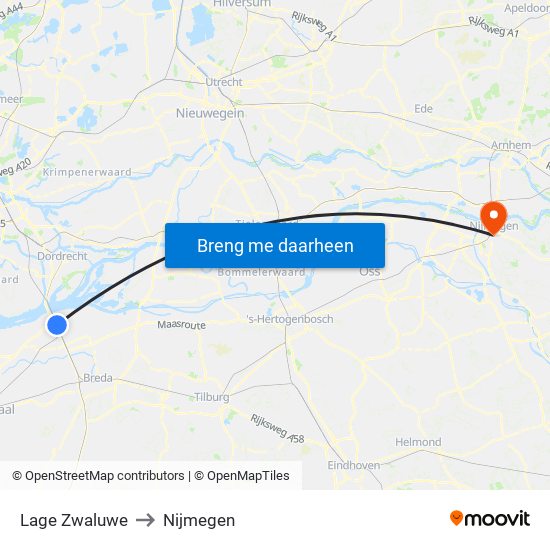 Lage Zwaluwe to Nijmegen map