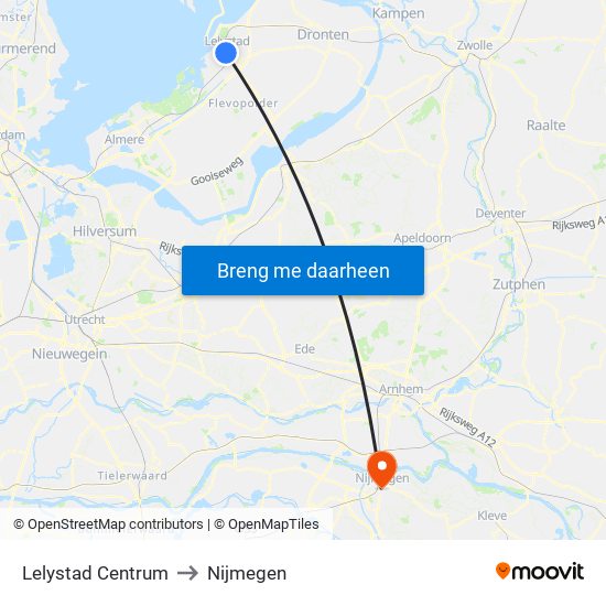 Lelystad Centrum to Nijmegen map