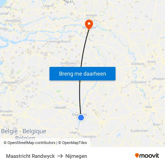 Maastricht Randwyck to Nijmegen map