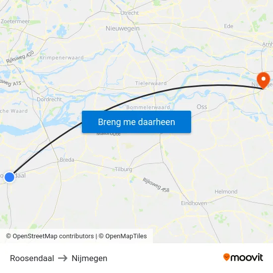 Roosendaal to Nijmegen map