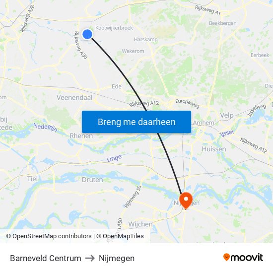 Barneveld Centrum to Nijmegen map