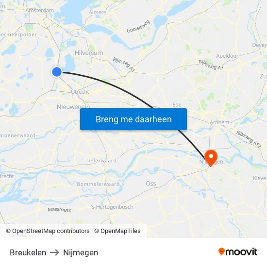 Breukelen to Nijmegen map
