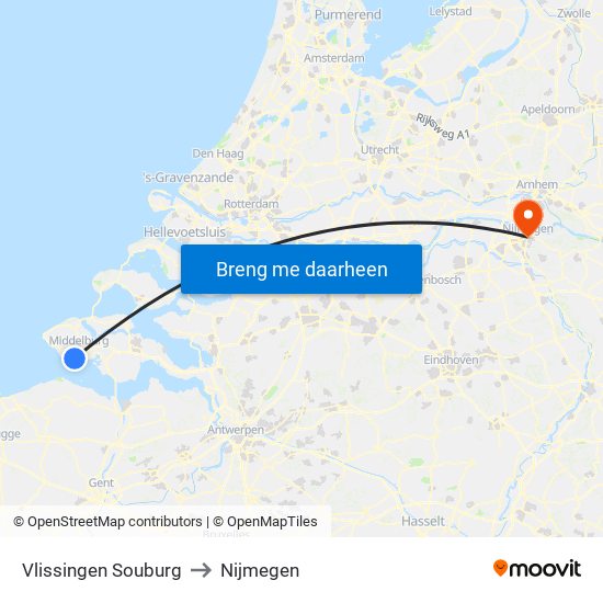 Vlissingen Souburg to Nijmegen map