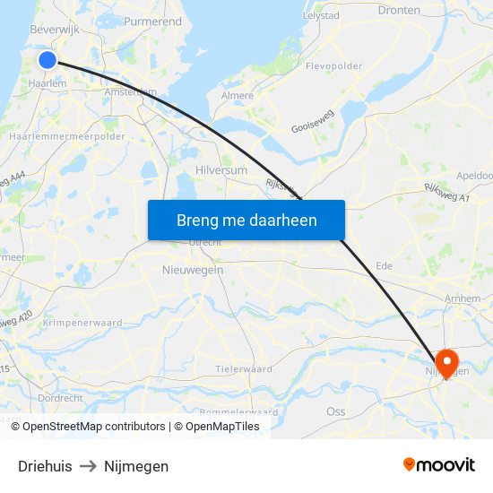 Driehuis to Nijmegen map