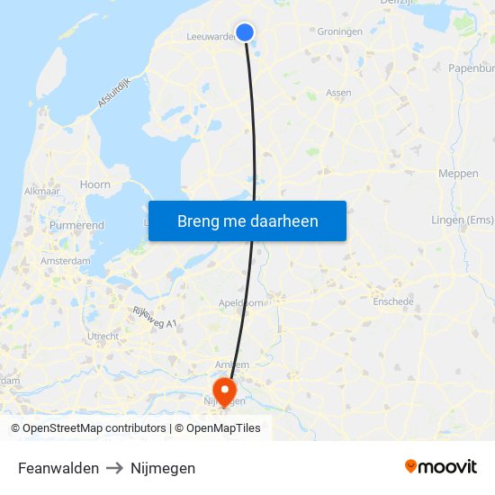 Feanwalden to Nijmegen map