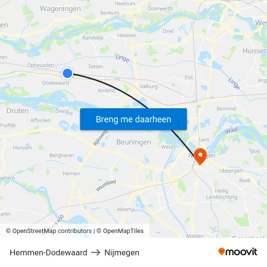 Hemmen-Dodewaard to Nijmegen map