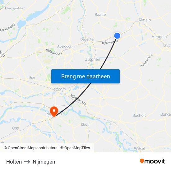 Holten to Nijmegen map