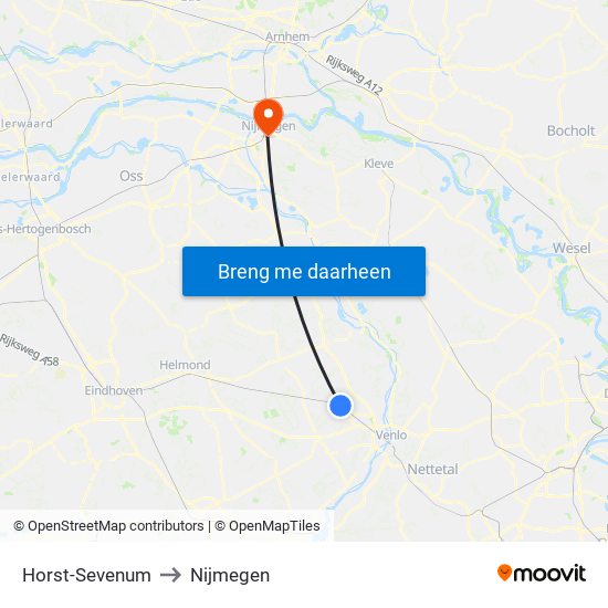 Horst-Sevenum to Nijmegen map