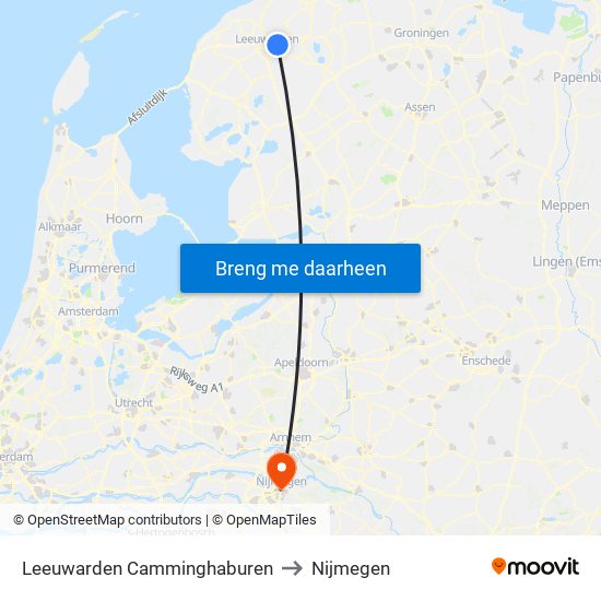 Leeuwarden Camminghaburen to Nijmegen map
