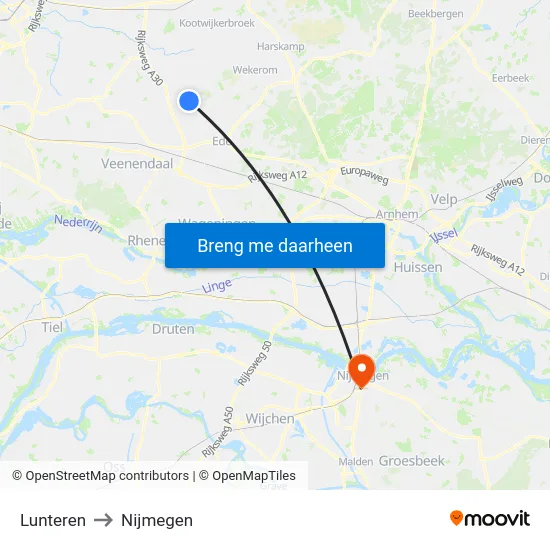 Lunteren to Nijmegen map