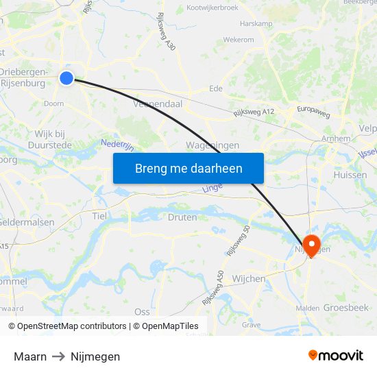 Maarn to Nijmegen map
