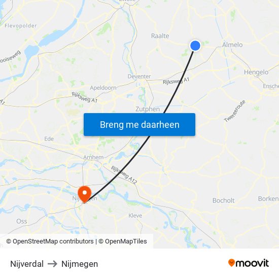 Nijverdal to Nijmegen map