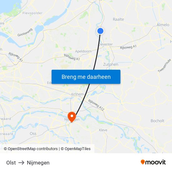 Olst to Nijmegen map