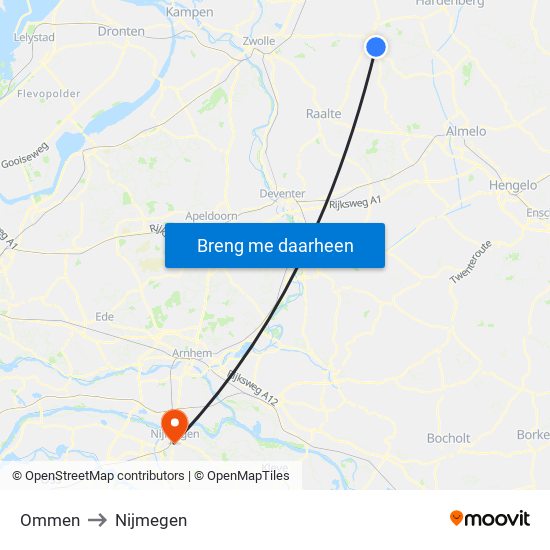 Ommen to Nijmegen map