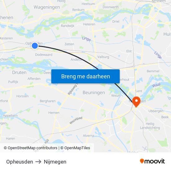 Opheusden to Nijmegen map