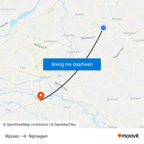 Rijssen to Nijmegen map