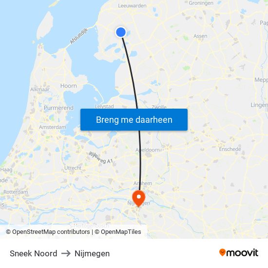 Sneek Noord to Nijmegen map
