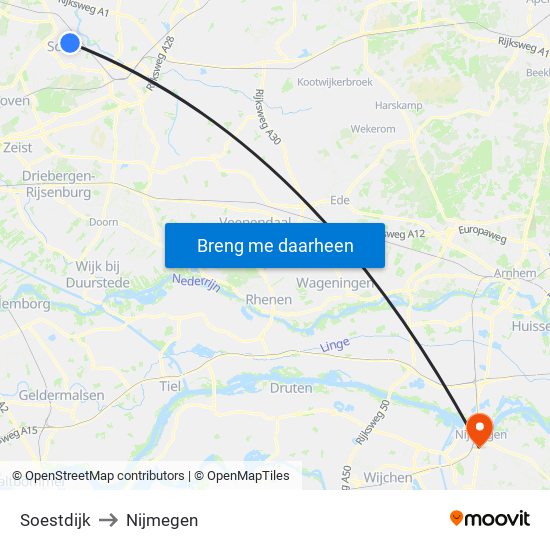 Soestdijk to Nijmegen map