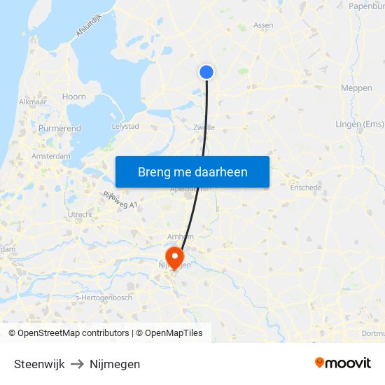 Steenwijk to Nijmegen map