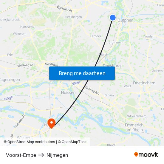 Voorst-Empe to Nijmegen map