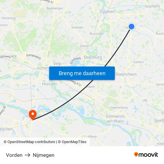 Vorden to Nijmegen map