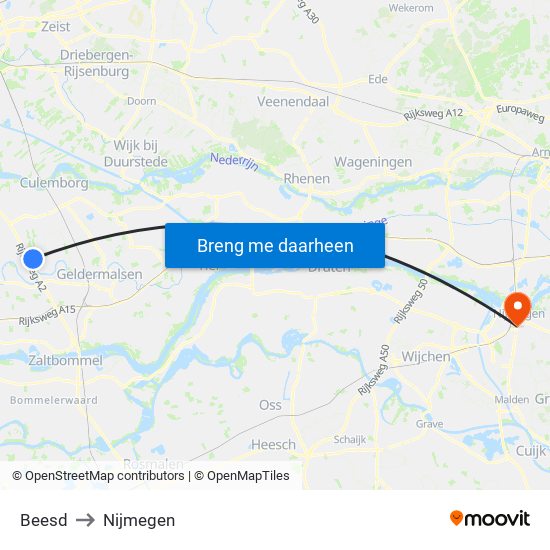 Beesd to Nijmegen map