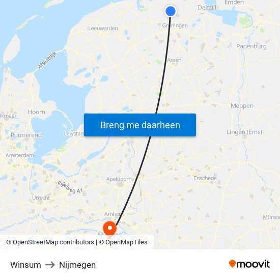 Winsum to Nijmegen map