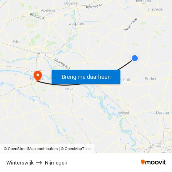 Winterswijk to Nijmegen map