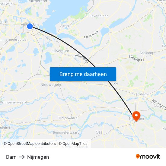 Dam to Nijmegen map