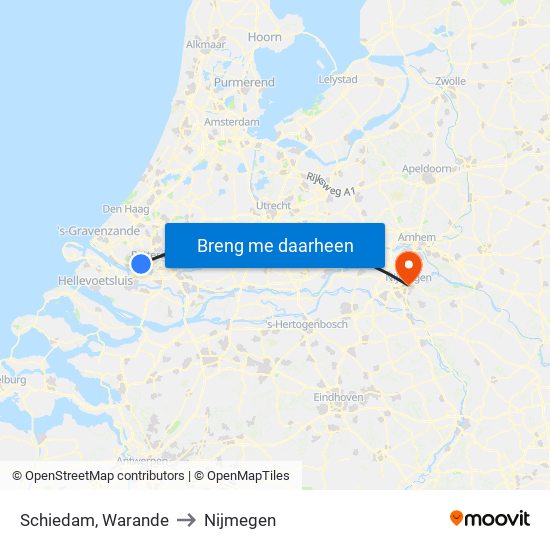 Schiedam, Warande to Nijmegen map